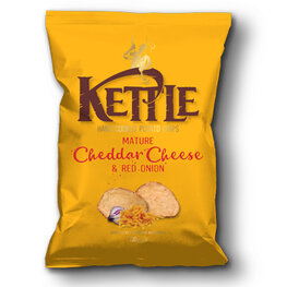 Kettle Chips Cheddar Red Onion GROOT (10x130gr) Kettle Chips Cheddar Red Onion GROOT (10x130gr)